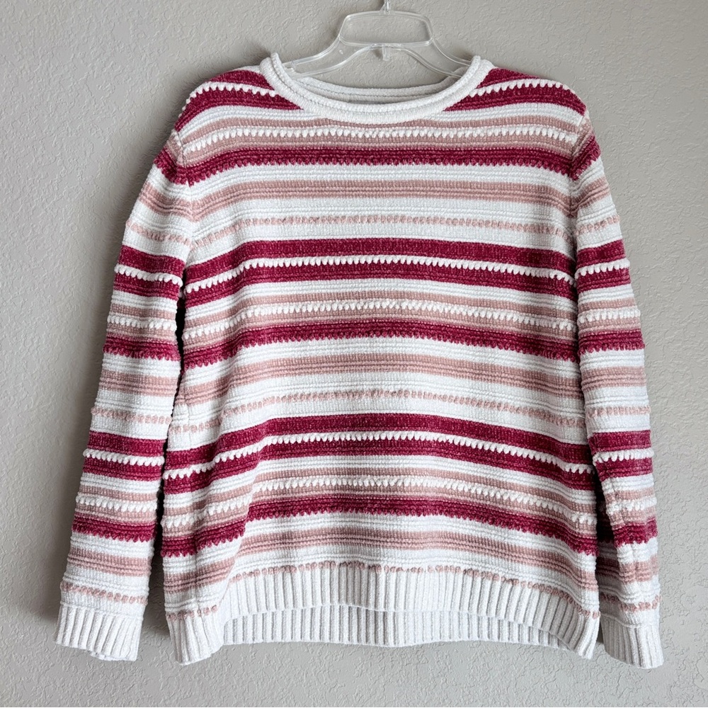 Stylish Textured Isle Striped Women's Round Neck Sweater M